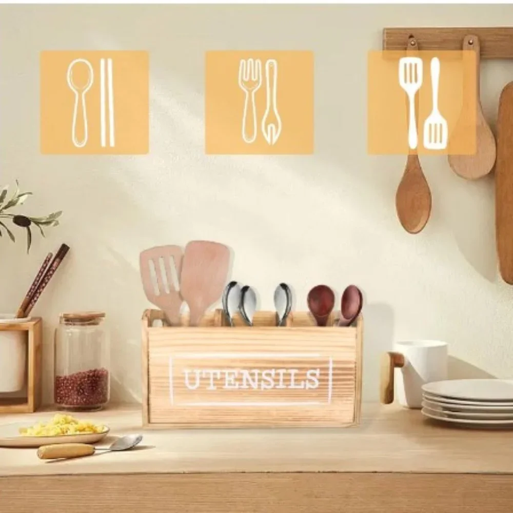 XL Farmhouse Wooden Kitchen Utensil Holder - Cooking Utensil Organizer & Storage